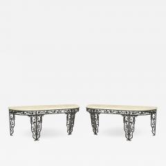 Pair of Pair of French Art Moderne Iron and Marble Console Table - 1383699