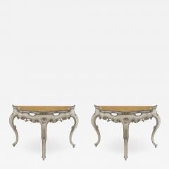 Pair of Pair of Italian Rococo Silver Gilt Marble Top Console Table - 1430438