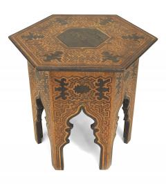 Pair of Pair of Middle Eastern Moorish Style Burnt Wood Hexagonal Taborets - 1437745