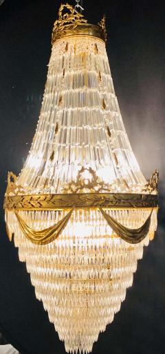 Pair of Palatial Bronze and Crystal Swag Design Louis XVI Style Chandeliers - 1254261