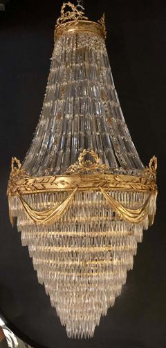 Pair of Palatial Bronze and Crystal Swag Design Louis XVI Style Chandeliers - 1254262