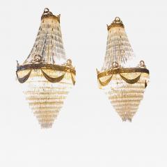 Pair of Palatial Bronze and Crystal Swag Design Louis XVI Style Chandeliers - 1256918