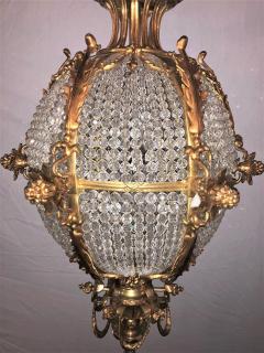 Pair of Palatial Dor Bronze Circular Crystal Beaded Ball Chandeliers - 3001099