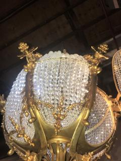 Pair of Palatial Dor Bronze Circular Crystal Beaded Ball Chandeliers - 3001104
