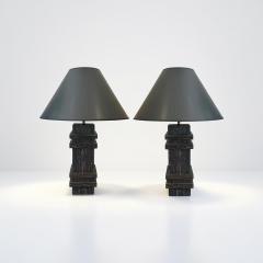 Pair of Palm wood Art Deco Style lamps - 4486331