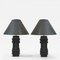 Pair of Palm wood Art Deco Style lamps - 4491035