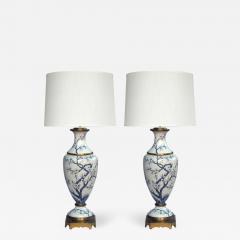 Pair of Paris Porcelain Blue and White Hand painted Baluster form Lamps - 1236043