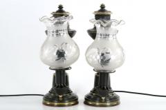 Pair of Patinated Brass Electrified Oil Lamps England 19th Century - 711285