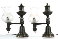 Pair of Patinated Brass Electrified Oil Lamps England 19th Century - 711290