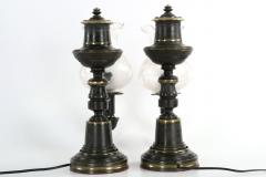 Pair of Patinated Brass Electrified Oil Lamps England 19th Century - 711293