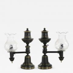 Pair of Patinated Brass Electrified Oil Lamps England 19th Century - 714495