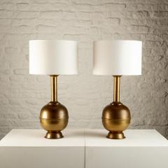 Pair of Patinated Brass Table Lamps Denmark 1960s - 3231666
