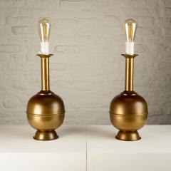 Pair of Patinated Brass Table Lamps Denmark 1960s - 3231674