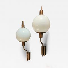 Pair of Patinated Brass and Opaline Sconces Italy 1960s - 2845929