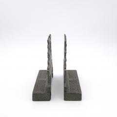 Pair of Patinated Bronze Bookends on Granite Bases Inspired by Maxfield Parrish - 2499028