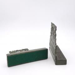 Pair of Patinated Bronze Bookends on Granite Bases Inspired by Maxfield Parrish - 2499031