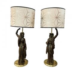 Pair of Patinated Bronze French Torch re Lamps 19th century - 4026472