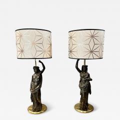 Pair of Patinated Bronze French Torch re Lamps 19th century - 4029116