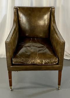 Pair of Patinated Regency Style Leather Upholstered Armchairs Lounge Bronze - 2633166