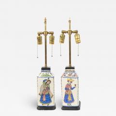 Pair of Persian Style Folk Earthenware Vase Table Lamps - 1394917