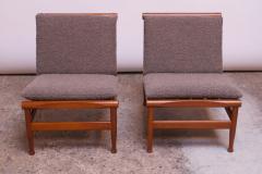 Pair of Petite Danish Modern Slipper Chairs in Teak and Gray Boucl  - 1800381