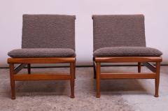 Pair of Petite Danish Modern Slipper Chairs in Teak and Gray Boucl  - 1800382