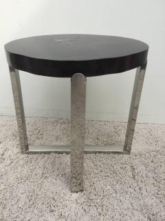 Pair of Petrified Wood Black Cr me Vein Top Chrome Handmade Petite Side Tables - 504780