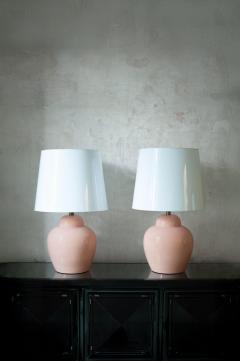 Pair of Pink Ceramic Lamps With Methacrylate Shades - 4529803