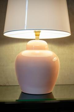 Pair of Pink Ceramic Lamps With Methacrylate Shades - 4529805