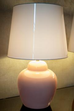 Pair of Pink Ceramic Lamps With Methacrylate Shades - 4529808