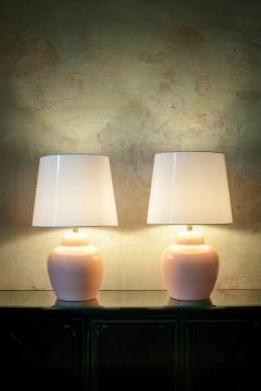 Pair of Pink Ceramic Lamps With Methacrylate Shades - 4529809