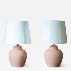 Pair of Pink Ceramic Lamps With Methacrylate Shades - 4582423