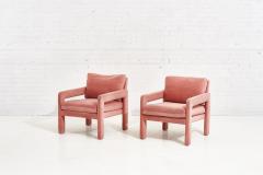 Pair of Pink Velvet Post Modern Parsons Lounge Chairs - 2040016