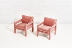 Pair of Pink Velvet Post Modern Parsons Lounge Chairs - 2040017