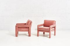 Pair of Pink Velvet Post Modern Parsons Lounge Chairs - 2040018