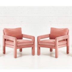 Pair of Pink Velvet Post Modern Parsons Lounge Chairs - 2040022
