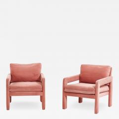 Pair of Pink Velvet Post Modern Parsons Lounge Chairs - 2040871