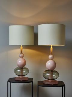 Pair of Pink and Gray Murano Glass Table Lamps - 3107076