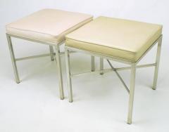 Pair of Polished Steel X Stretcher Benches in Complementary Faux Leather - 274299