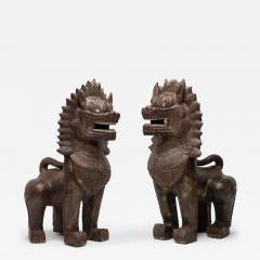 Pair of Polychrome Khmer Guardian Lions - 4173540