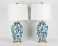 Pair of Porcelain with Wooden Base Gold Plated Task Table Lamps - 554585