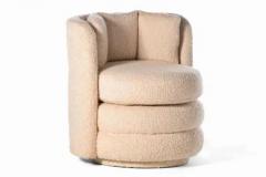 Pair of Post Modern Channeled Swivel Chairs in Blush Pink Boucl  - 3464926