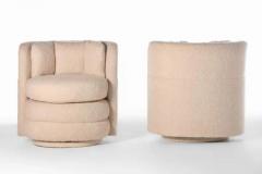 Pair of Post Modern Channeled Swivel Chairs in Blush Pink Boucl  - 3464959