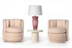 Pair of Post Modern Channeled Swivel Chairs in Blush Pink Boucl  - 3464965