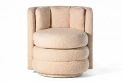 Pair of Post Modern Channeled Swivel Chairs in Blush Pink Boucl  - 3464966