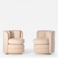Pair of Post Modern Channeled Swivel Chairs in Blush Pink Boucl  - 3467367