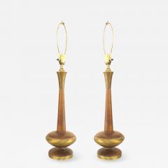 Pair of Post War Design Scandinavian Teak Table Lamps - 732725