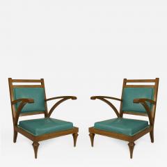 Pair of Post War Modern Oak Slipper Form Armchairs - 425534