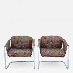 Pair of Postmodern Cantilevered Sling Form Lounge Chairs - 764223