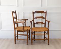 Pair of Provencal Style Oak Armchairs with Straw Seats - 4821339